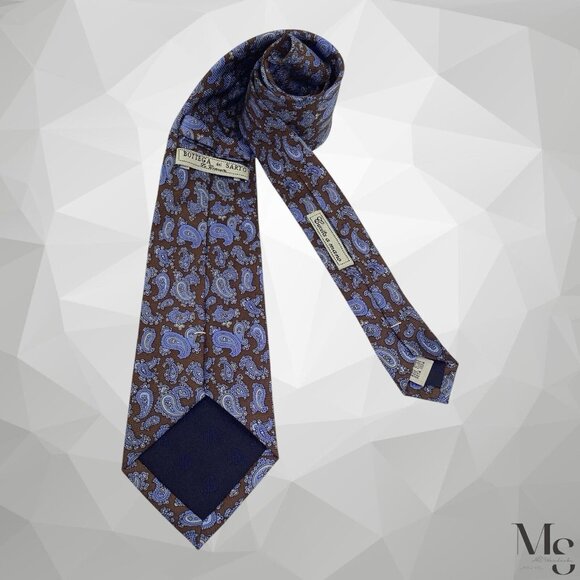 BOTTEGA DE SARTO Brown Blue Paisley Silk Tie Hand Made W: 3" EX COND - Picture 2 of 6
